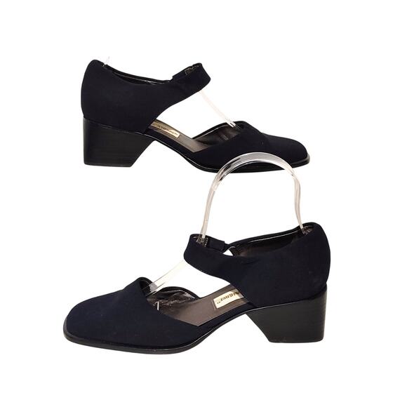 Etienne Aigner Slip On Mary Jane Sandals Ankle Strap Square Toe Black Womens 6M - Picture 1 of 6